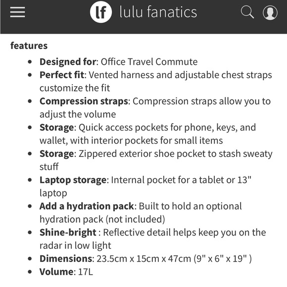 Lululemon More Miles Active Backpack 17L in Obsidian - Picture 5 of 8